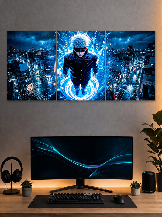 SHDW.STICK Satoru Gojo Split Poster – Blue Energy Anime Wall Art