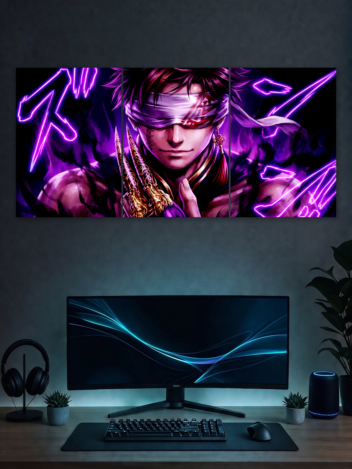 SHDW.STICK Purple Energy Anime Split Poster – Blindfold Anime Wall Art