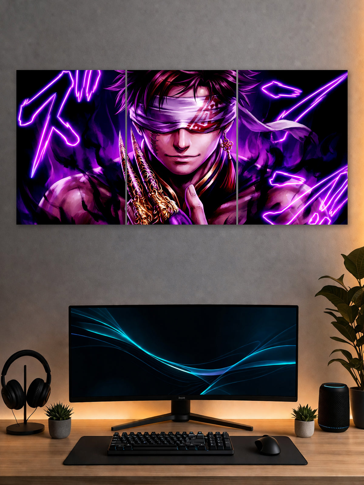 SHDW.STICK Purple Energy Anime Split Poster – Blindfold Anime Wall Art