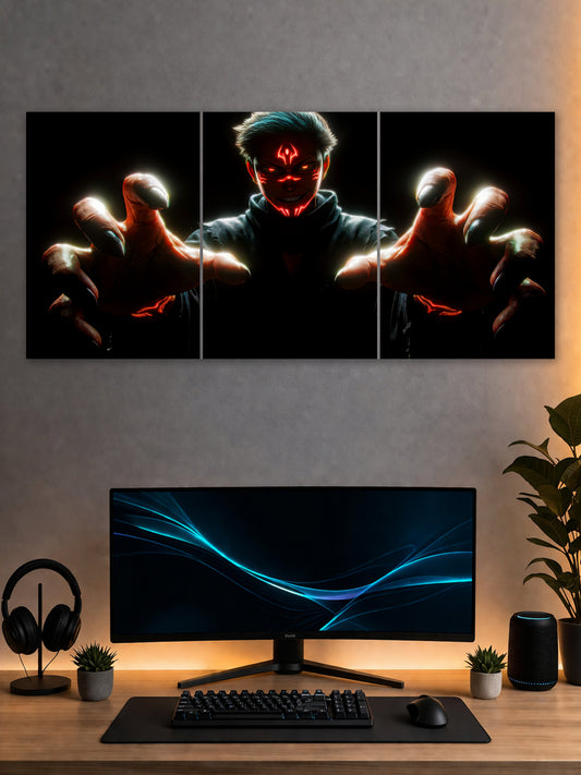 SHDW.STICK Red Glow Anime Split Poster – Dark Energy Wall Art