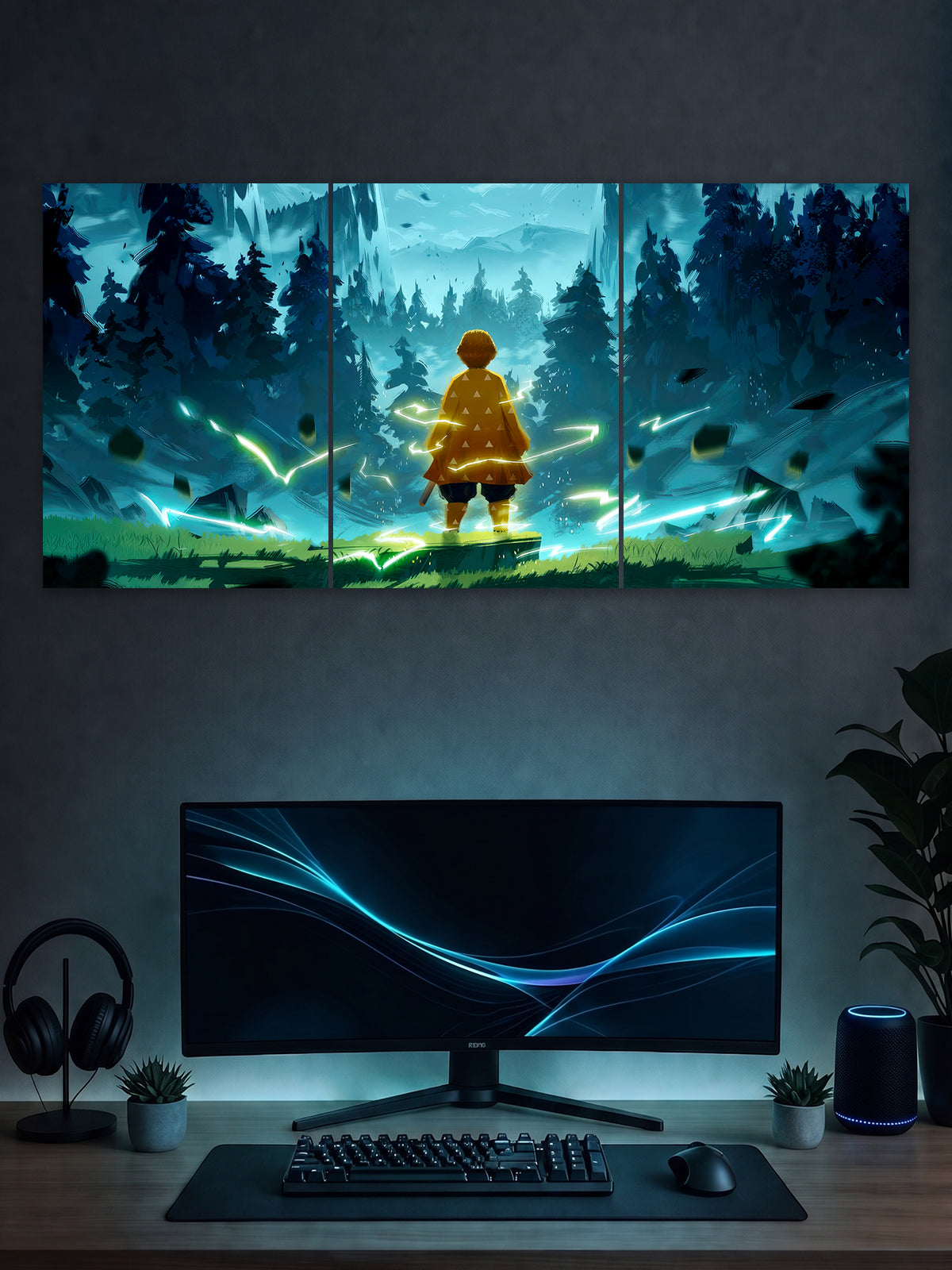 SHDW.STICK Zenitsu Anime Split Poster – Blue Lightning Wall Art
