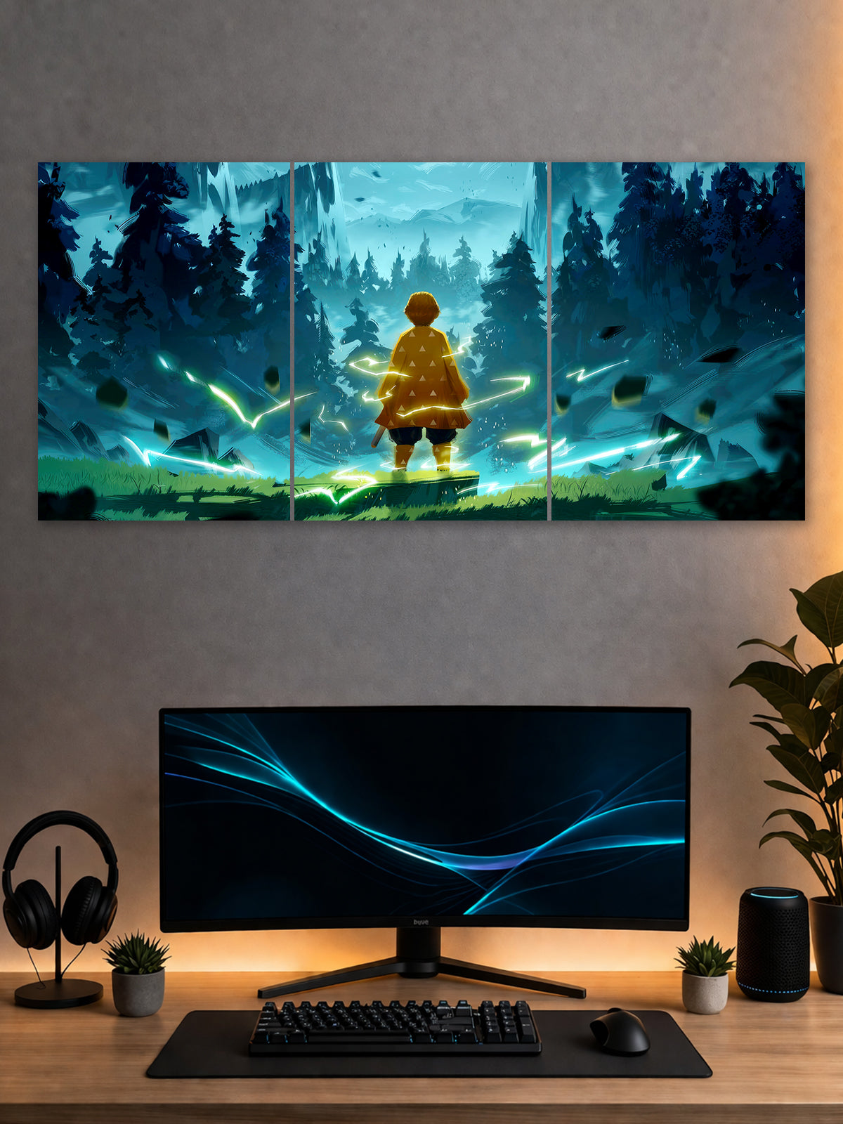 SHDW.STICK Zenitsu Anime Split Poster – Blue Lightning Wall Art