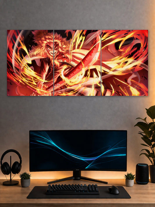 SHDW.STICK Rengoku Anime Split Poster – Flame Breathing Wall Art