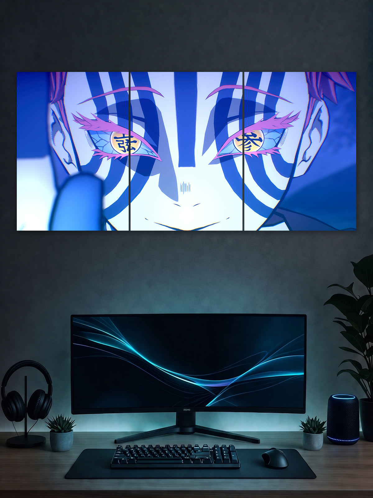SHDW.STICK Akaza Anime Split Poster – Blue Eyes Anime Wall Art