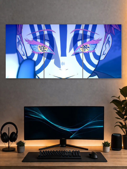 SHDW.STICK Akaza Anime Split Poster – Blue Eyes Anime Wall Art