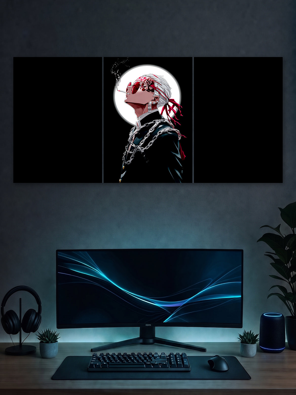 SHDW.STICK Tengen Uzui Anime Split Poster – Black & Red Anime Wall Art