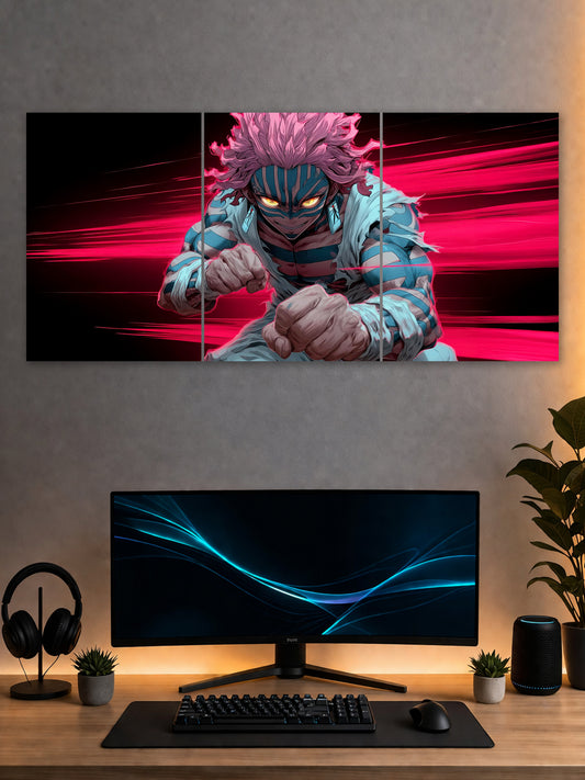 SHDW.STICK Akaza Anime Split Poster – Demon Slayer Pink & Blue Wall Art