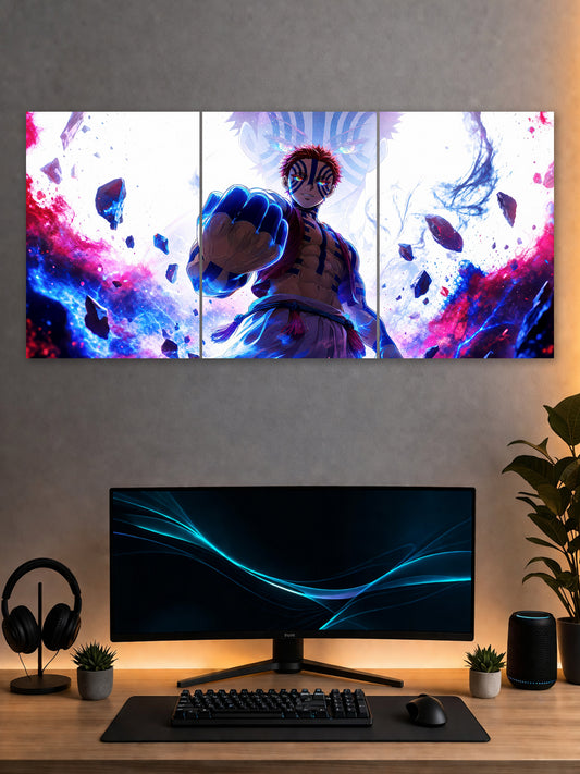 SHDW.STICK Akaza Anime Split Poster – Demon Slayer Blue & Purple Wall Art