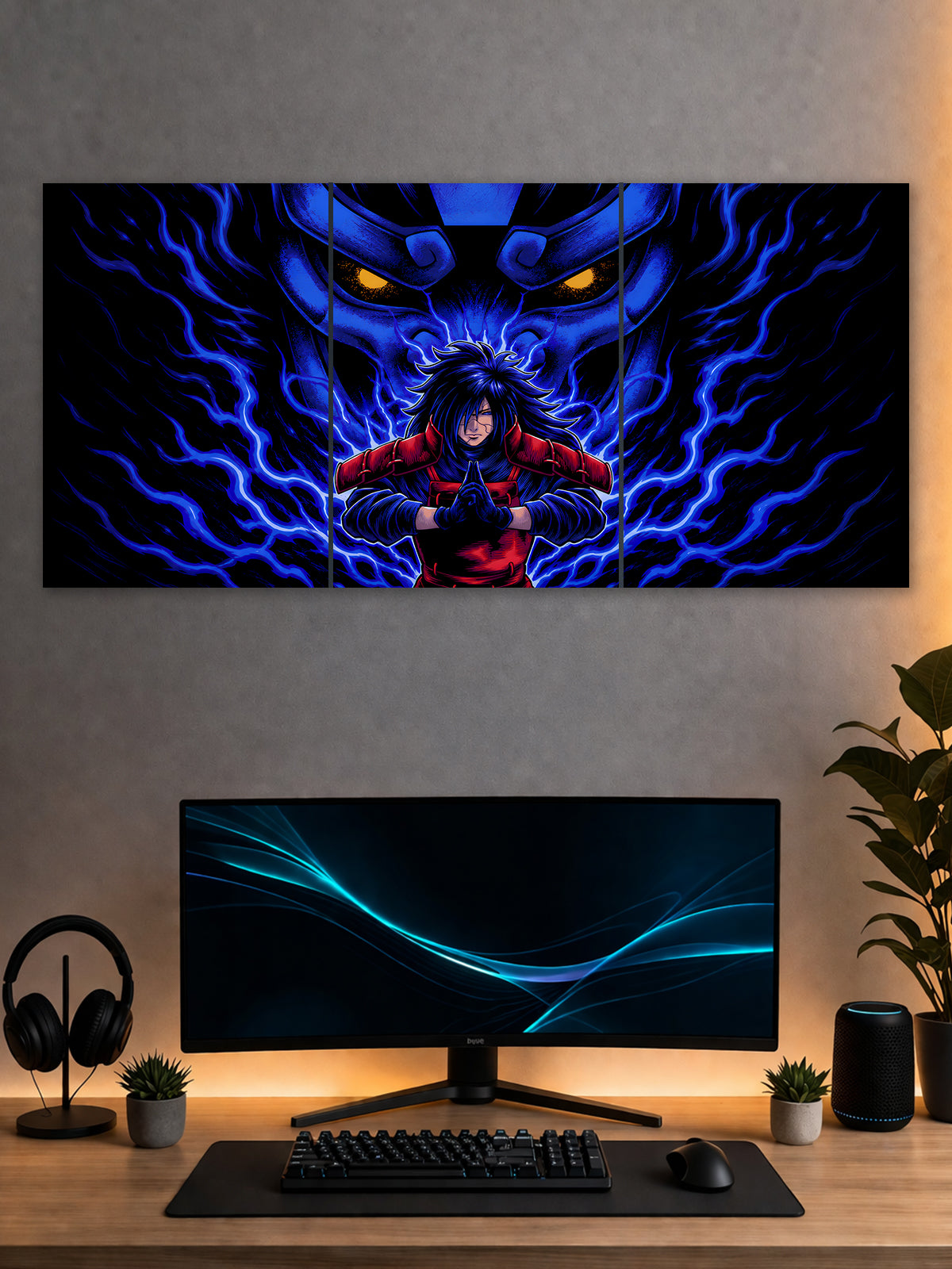 SHDW.STICK Madara Uchiha Anime Split Poster – Naruto Blue Energy Wall Art