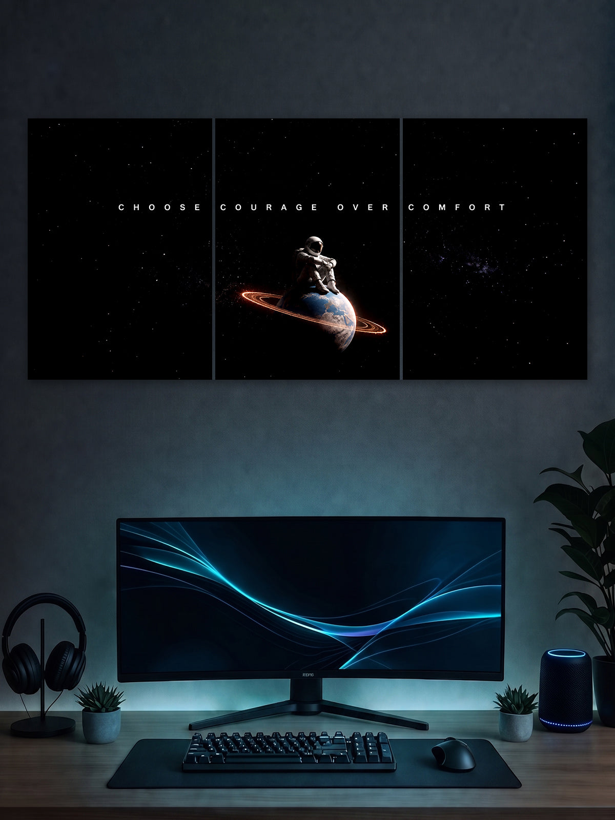 SHDW.STICK Choose Courage Over Comfort Split Poster – Astronaut Space Wall Art