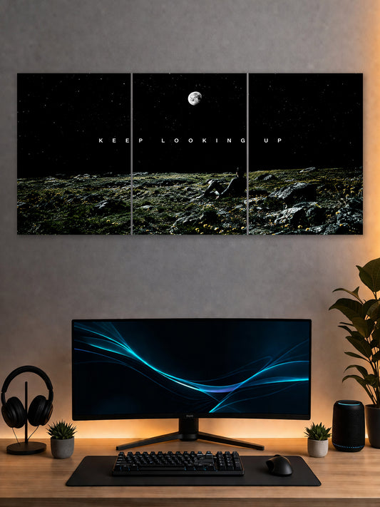 SHDW.STICK Keep Looking Up Split Poster – Minimalist Moon & Space Wall Art