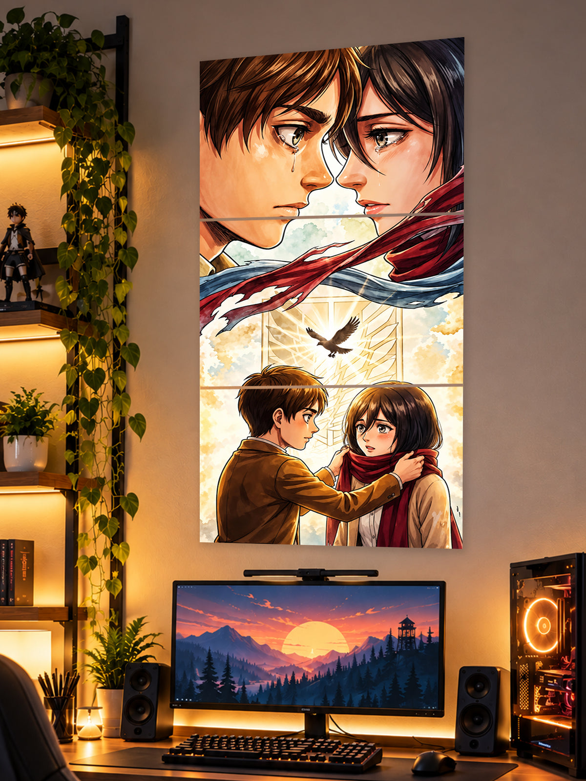 Eren and Mikasa Promise Split Poster displayed as anime wall art by SHDW.STICK